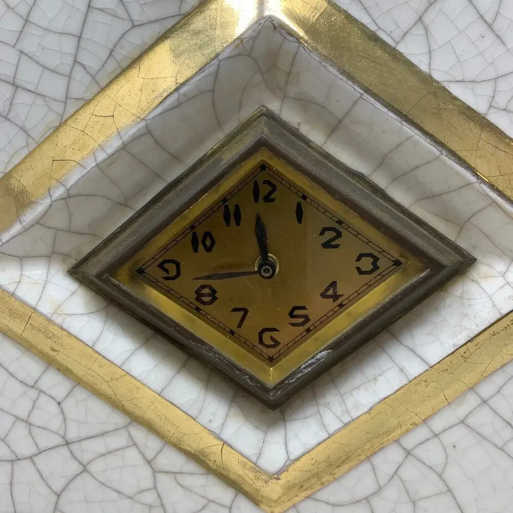 Vintage Art Deco Style Mantel Clock Ceramic Gold Crazed Glaze Parts Repair